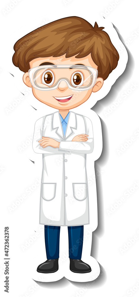 Scientist boy cartoon character sticker Scientist boy cartoon character sticker