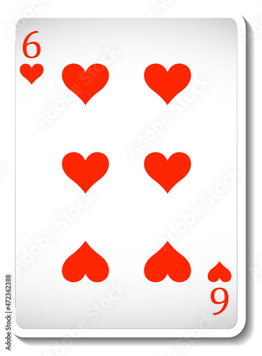 Six of Hearts Playing Card Isolated photo