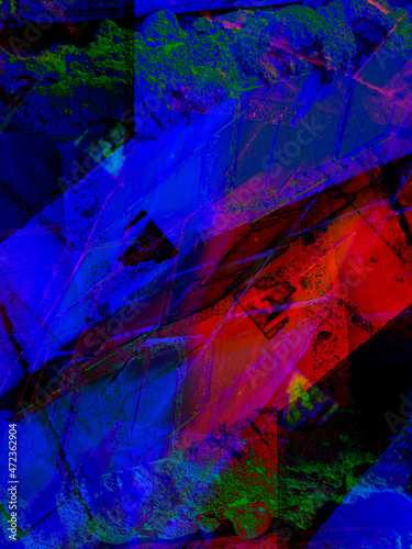 Abstract background in red, green and blue, with a spectacular rhythm and inserts. A surreal image in a modern style. For your wallpapers, art projects and wo