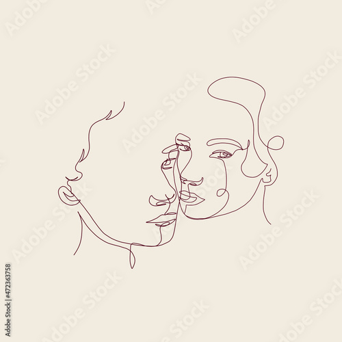 One Continuous Line Hand Drawing Two Faces. Minimalism Trendy Style. Abstract Portrait. Love. Couple. Vector Design For Cards For Valentine s Day  Wedding Invitation  Tattoo. 