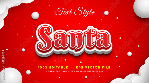 Editable Santa Text Style with Snow Effect Eps Vector File photo