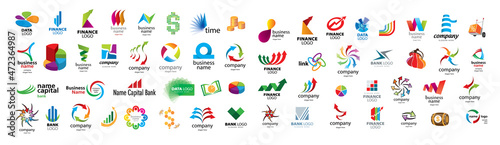 A set of vector logos of banks and finance on a white background