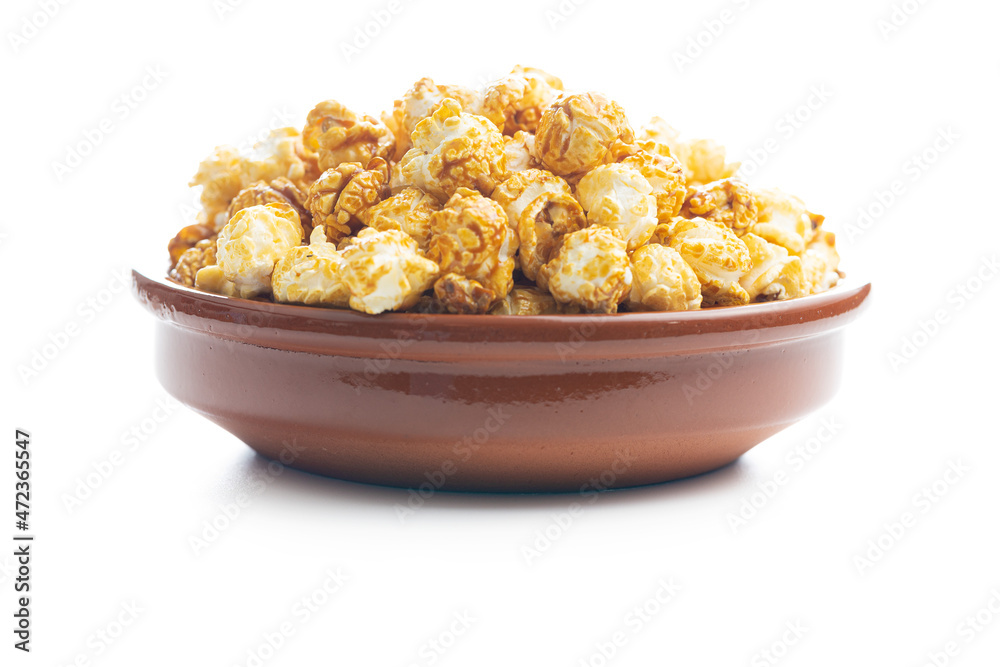 Sweet caramel popcorn in bowl Sweet caramel popcorn in bowl