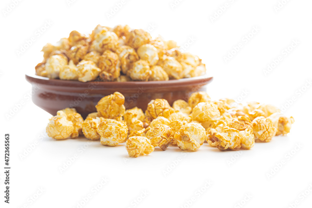 Sweet caramel popcorn in bowl Sweet caramel popcorn in bowl