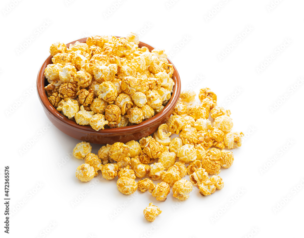 Sweet caramel popcorn in bowl Sweet caramel popcorn in bowl