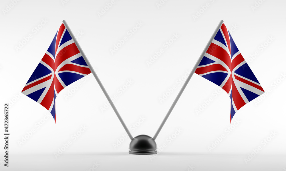 Table stand with two national flags of Great Britain. Isolated on a white  background. 3d render Stock Illustration | Adobe Stock