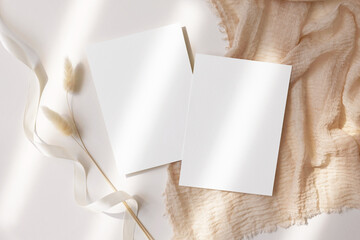 White cards 5x7 mockup with dry flowers 