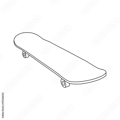Skateboard outlines. A skateboard board is a special device consisting of a soundboard and wheels for riding and doing various tricks. Vector illustration isolated on a white background.