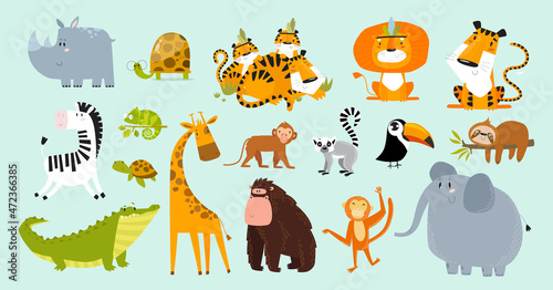 Printю Safari animals set. Vector animals. Wild animals. Cartoon characters. © olga