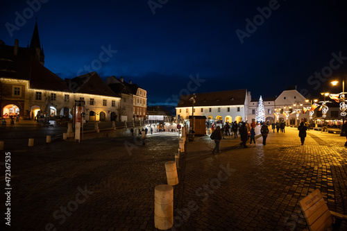 Bridge of lies in Sibiu on a calm December night © xpabli