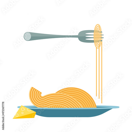 Traditional italian prepared pasta dith with fork photo