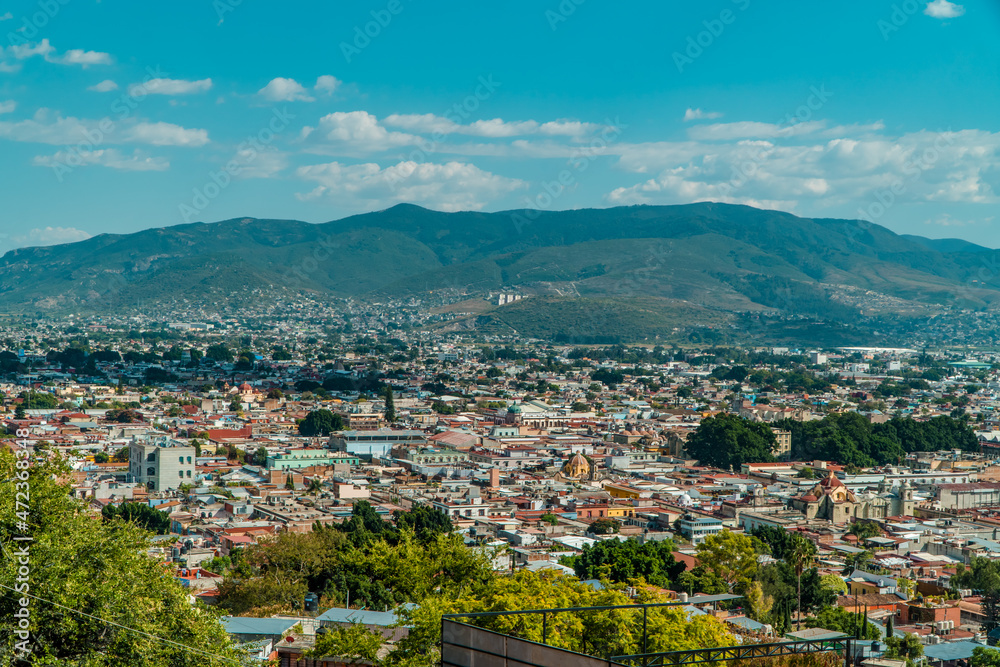 Aerial panoramic view of the city of Oaxaca de Juarez, Mexico