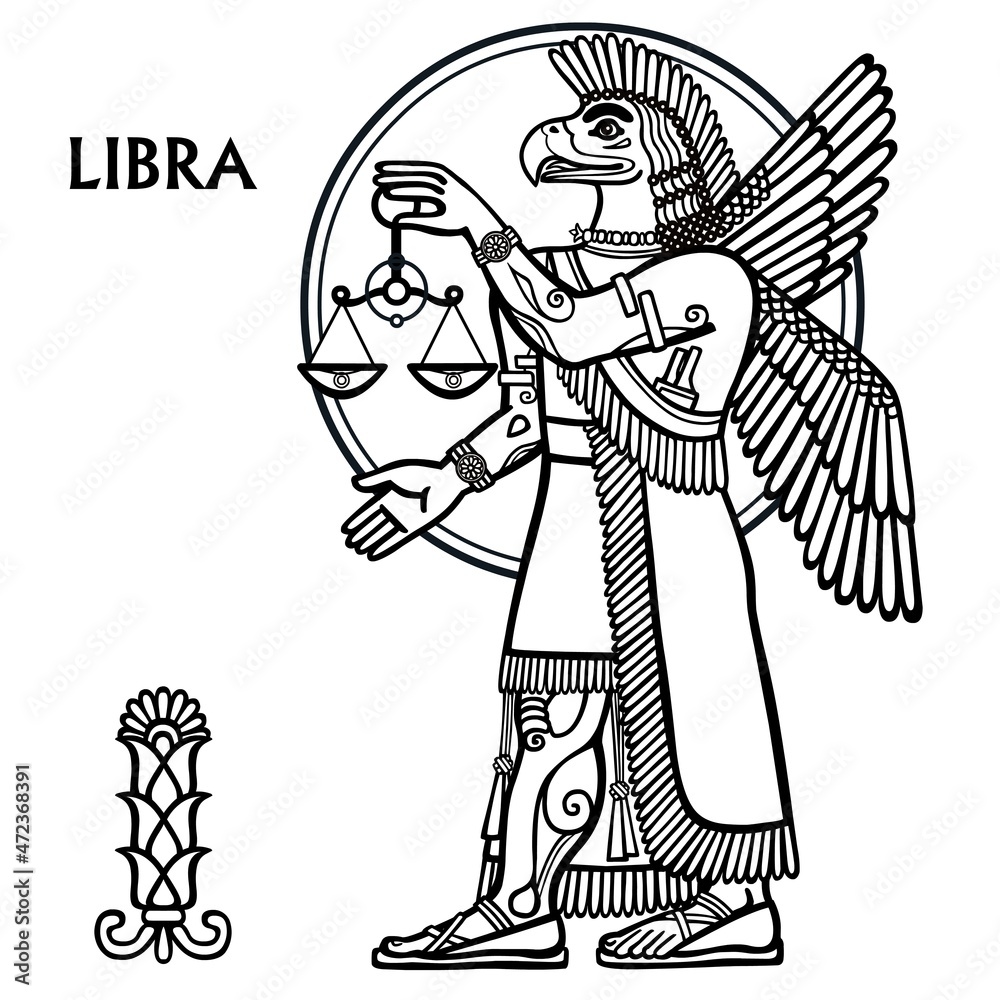 Fototapeta premium Zodiac sign Libra. Vector art. Full growth. Black and white drawing isolated on white.