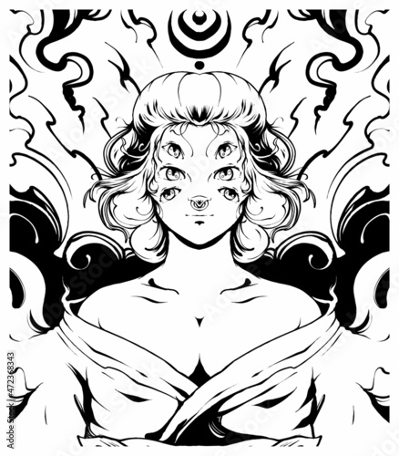 japan demon girl illustration silhouette