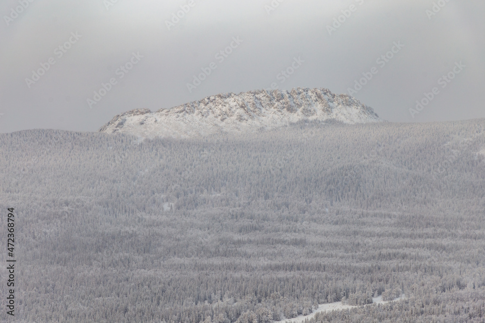 Beautiful view from middle Taganay on Response ridge. Taganay national Park, Zlatoust city, Chelyabinsk region, South Ural, Russia