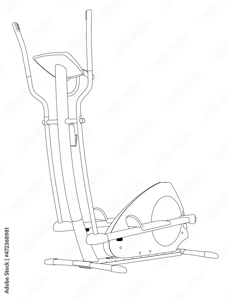 Obraz premium Running machine contour from black lines isolated on white background. Perspective view. Vector illustration