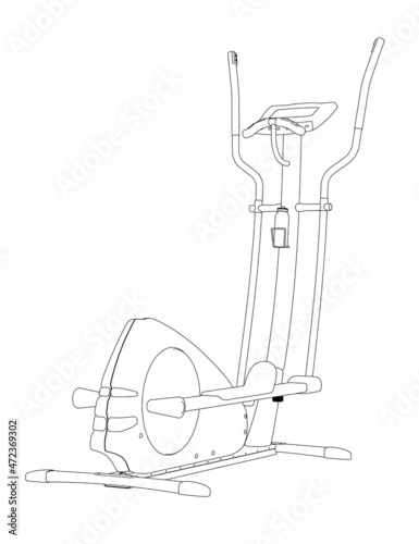 Running machine contour from black lines isolated on white background. Perspective view. Vector illustration