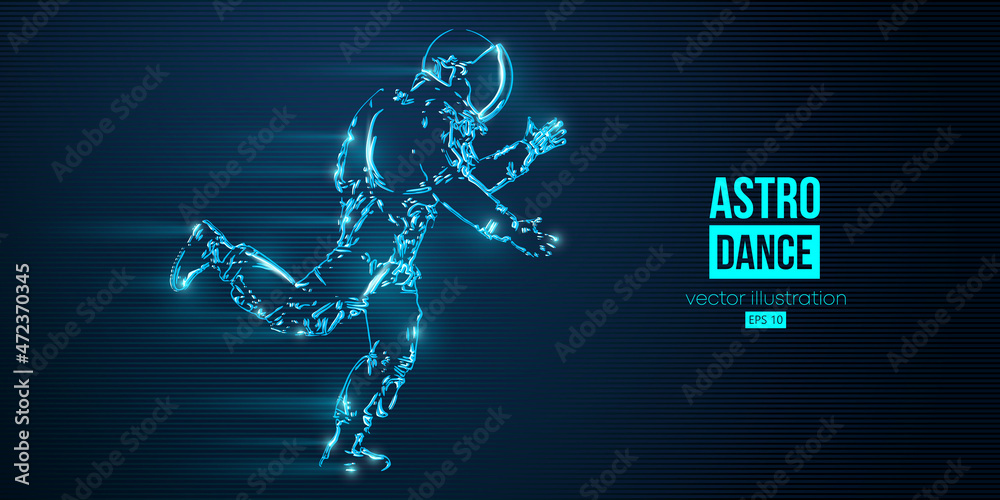 Dancing neon astronaut on the blue background of the moon and space. Vector illustration