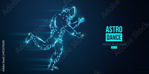 Dancing neon astronaut on the blue background of the moon and space. Vector illustration
