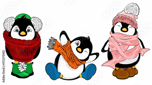 set of funny penguins