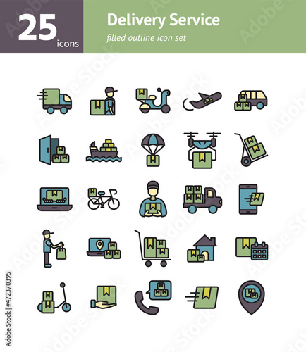 Delivery Service filled outline icon set. Vector and Illustration.