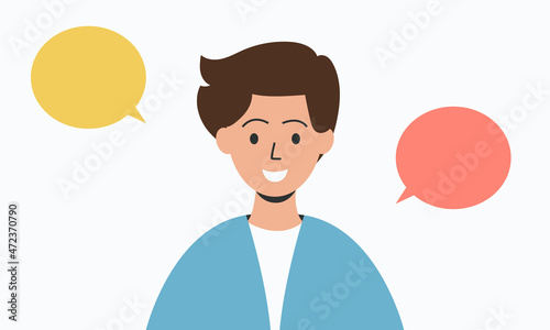 A man with a speech bubble. The man is talking. Avatar of a talking man. Vector illustration