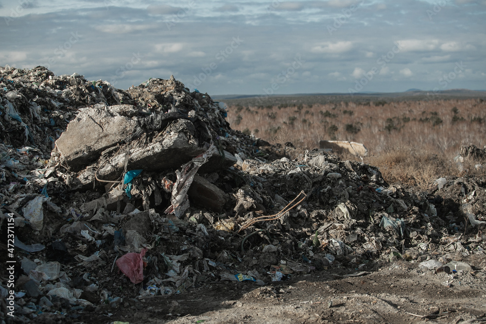 Old garbage landfill near a large city, reclamation
