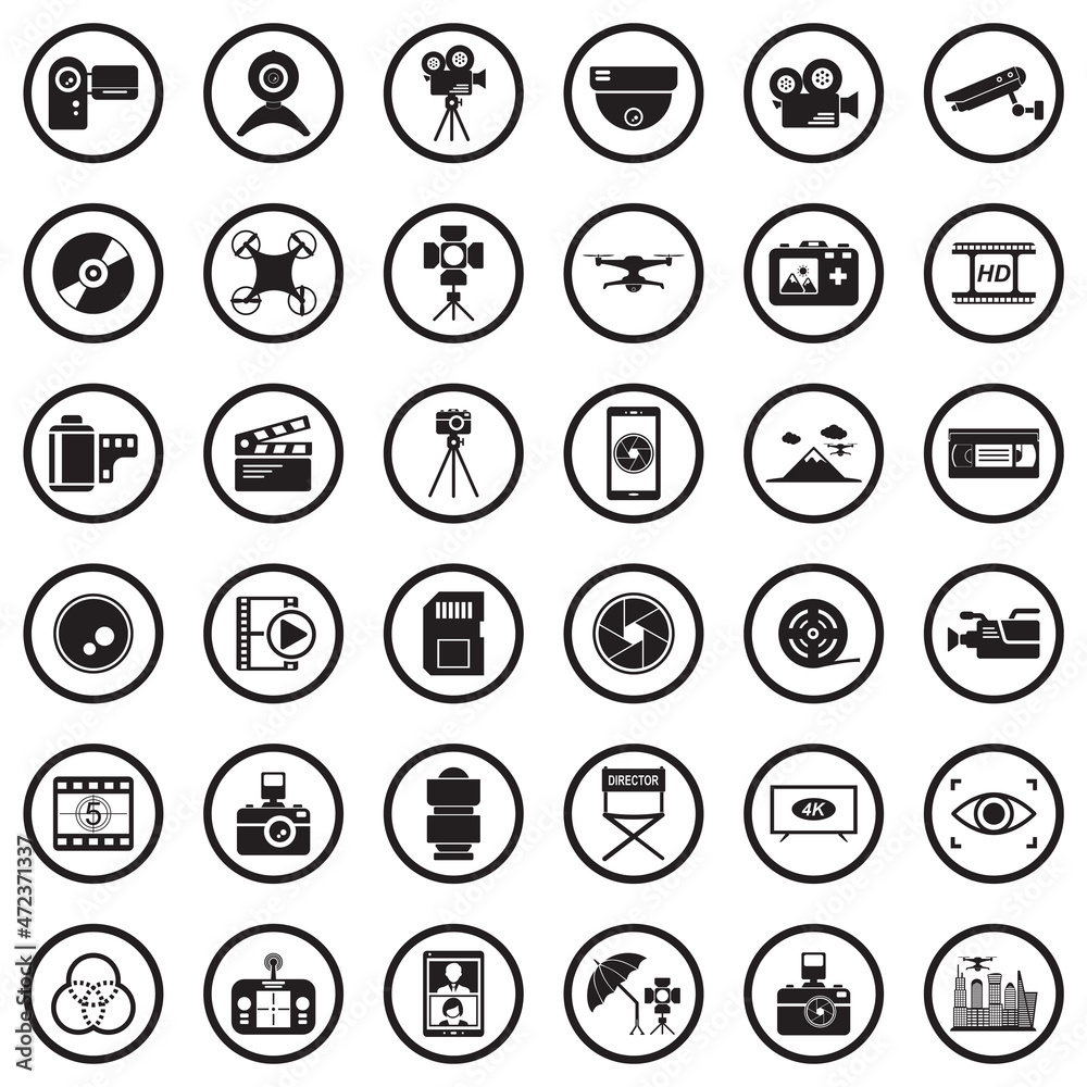 Video Camera Icons. Black Flat Design In Circle. Vector Illustration. Video Camera Icons. Black Flat Design In Circle. Vector Illustration.