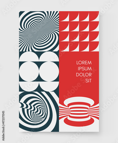 Cover design template. Pattern with optical illusion. 3d vector illustration for brochure, poster, placard, presentation, flyer or banner.