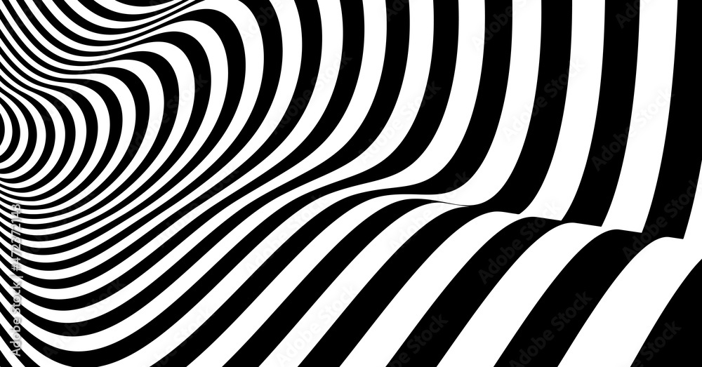 Black and white design. Pattern with optical illusion. Abstract striped background. Vector illustration. Black and white design. Pattern with optical illusion. Abstract striped background. Vector illustration.