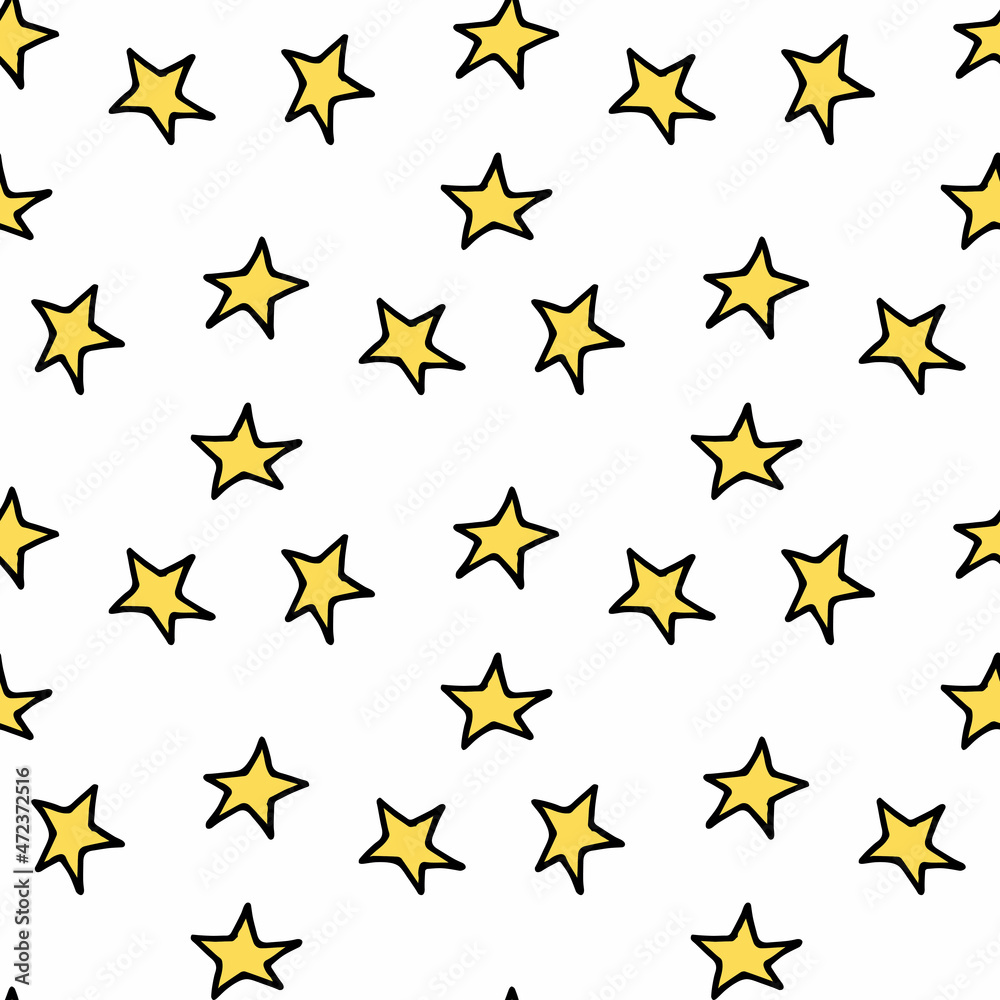 Seamless pattern with cozy yellow stars on white background. Vector image. Seamless pattern with cozy yellow stars on white background. Vector image.