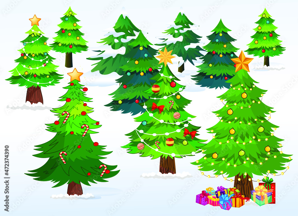 Decorated Christmas Tree collection Flat vector