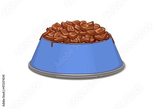 A cup of wet pet food. Multi-colored image.