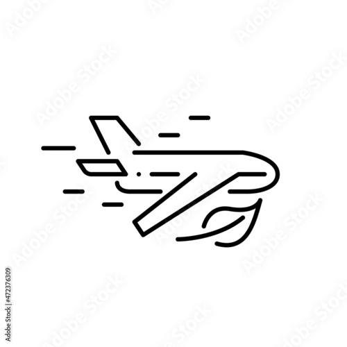 Sustainable aviation fuel icon. Airplane flying with green leaves. Pixel perfect, editable stroke icon