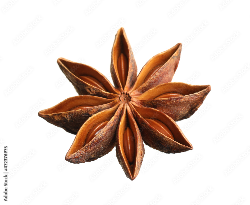 Dry anise star with seeds isolated on white Dry anise star with seeds isolated on white