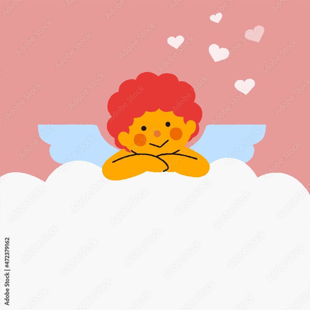 雲の上で上を見ながら空想するシンプルでかわいいキューピッドのイラスト Stock Vector Adobe Stock