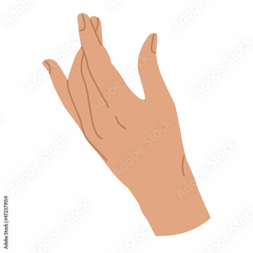 Elegant woman Hand gesture. Flat style in vector illustration. Isolated on white background element. Body language, non-verbal, fingers, palms, holding, catching. Use for promotional offers.