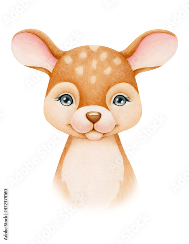 Baby Deer. Hand drawn cute fawn. Watercolor illustration