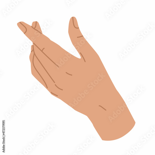 Elegant woman Hand gesture. Flat style in vector illustration. Isolated on white background element. Body language, non-verbal, fingers, palms, holding, catching. Use for promotional offers.