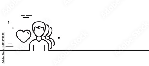 Couple Love line icon. Group of Men sign. Valentines day symbol. Minimal line illustration background. Man love line icon pattern banner. White web template concept. Vector