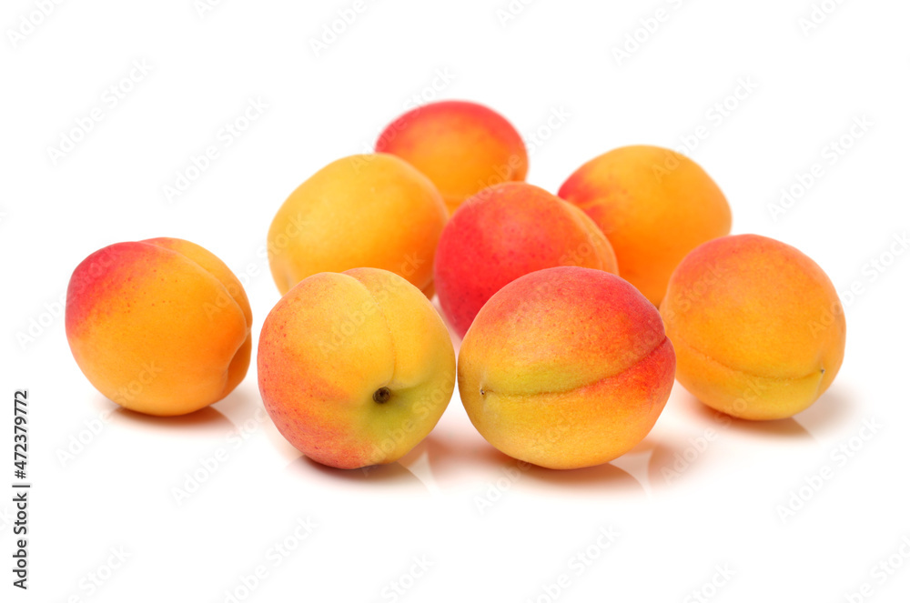 Fresh apricot fruits isolated on white background