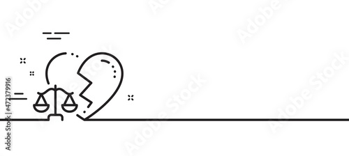 Divorce lawyer line icon. Justice scales sign. Marriage law symbol. Minimal line illustration background. Divorce lawyer line icon pattern banner. White web template concept. Vector