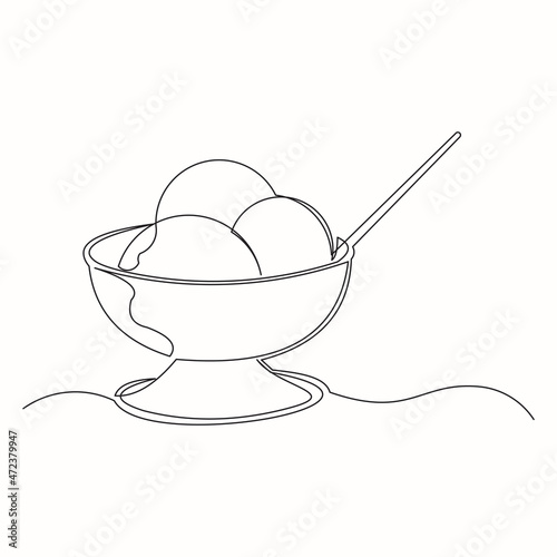 Continuous line drawing of delicious and cool fresh ice cream cup. Single one line art of sweet ice cream dessert. Vector illustration