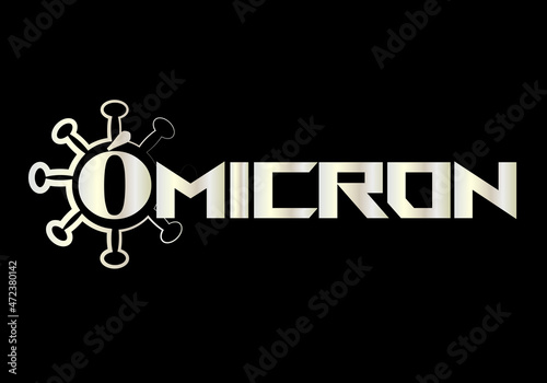 Ómicron, variante del Covid-19 en texto blanco y plateado con una partícula de la Covid-19 y todo ello sobre fondo negro. Titular de Ómicron