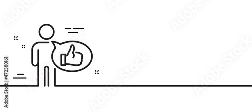 Like line icon. Thumbs up sign. Positive feedback, social media symbol. Minimal line illustration background. Like line icon pattern banner. White web template concept. Vector