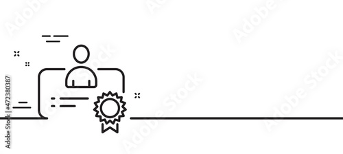 Certificate line icon. Business management sign. Best manager symbol. Minimal line illustration background. Certificate line icon pattern banner. White web template concept. Vector
