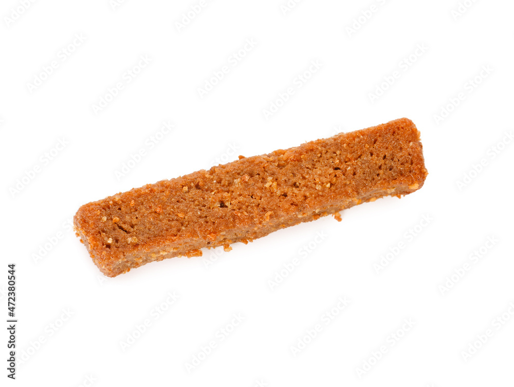One delicious crispy rusk isolated on white, top view One delicious crispy rusk isolated on white, top view