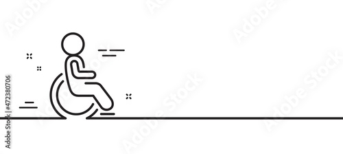 Disability person line icon. Wheelchair user sign. Person transportation symbol. Minimal line illustration background. Disability line icon pattern banner. White web template concept. Vector