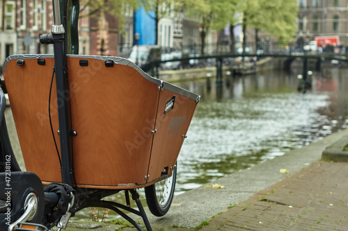 Canvas Print Random bikes in Amsterdam city, Netherlands.