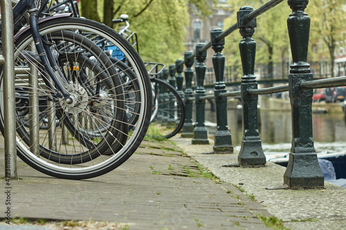 Random bikes in Amsterdam city, Netherlands.